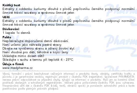 Medpharma Kurkuma Plus Piperin 67 kapslí - popis