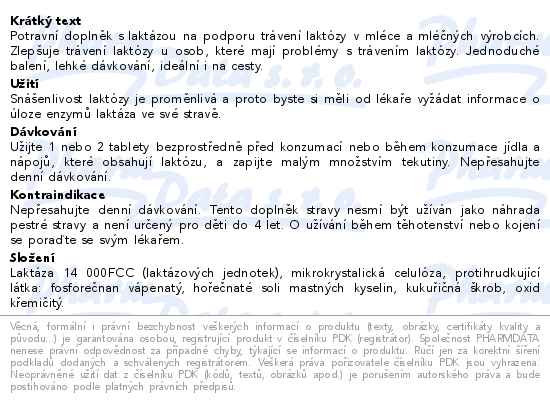 Laktazan Forte 14.000 FCC 80 tablet - popis