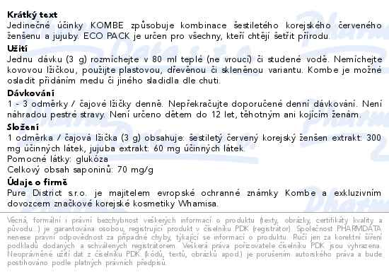 Kombe Korejský ženšen Eco Pack 111x3g - popis
