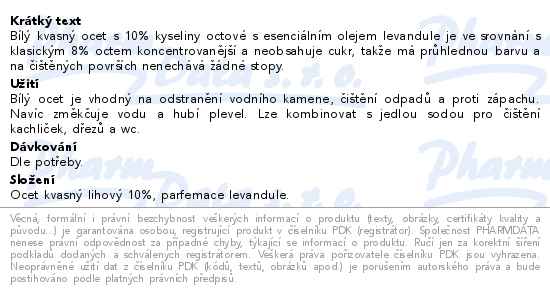 Allnature Bílý ocet 10% s esenciálním olejem levandule 5 l - popis