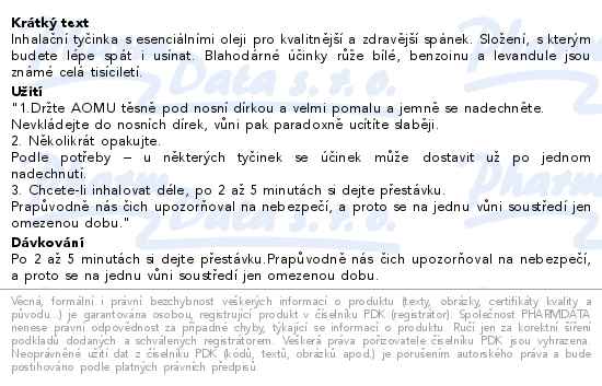 Aomu Inhalační tyčinka s esenciálními oleji Sleep - popis