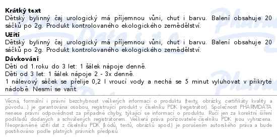 Megafyt Dětský čaj Urologický Bio 20x2g - popis