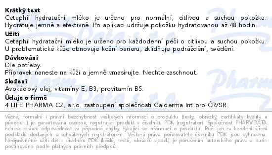 Cetaphil hydratační mléko 236 ml - popis