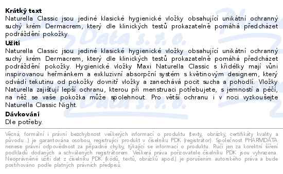 Naturella Classic Maxi 3 vložky s křidélky 16 kusů - popis