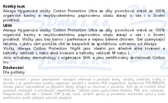 Always Cotton Protect Ultra Night vložky vel.3 8 ks - popis