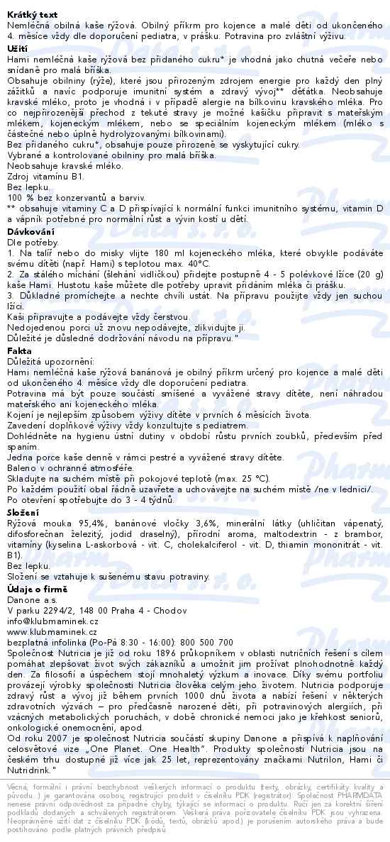 Hami Moje první kaše rýžová nemléčná 170 g 4m+ - popis