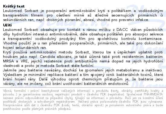 Leukomed Sorbact pooperační krytí 8x15cm 20ks - popis