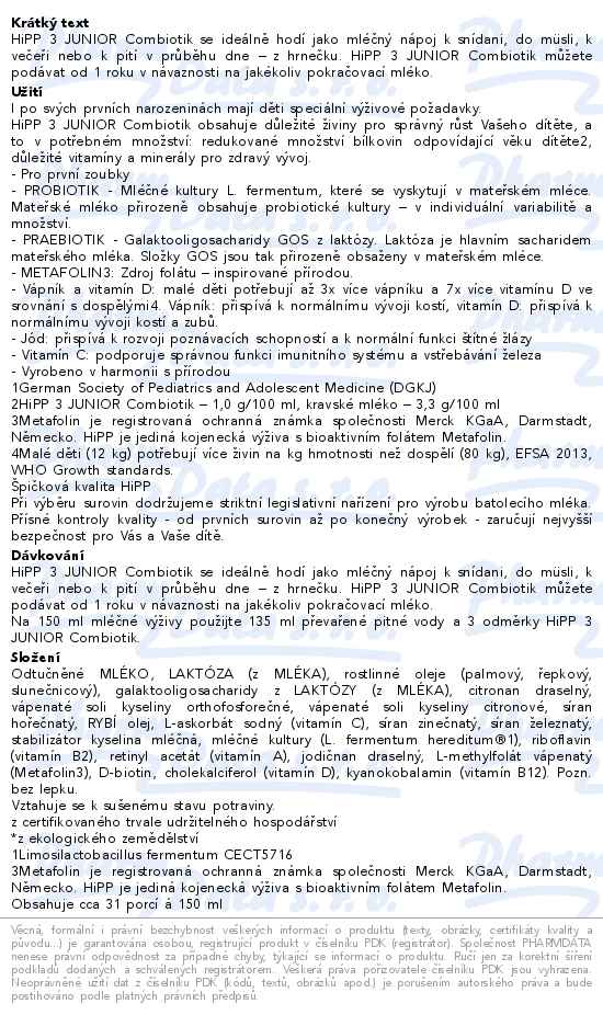 Hipp 3 Junior Combiotik mléčná výživa 5x500g - popis