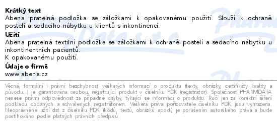 Inkontinenční podložka Abena pratelná se záložkami 75 x 85 cm 1 kus - popis