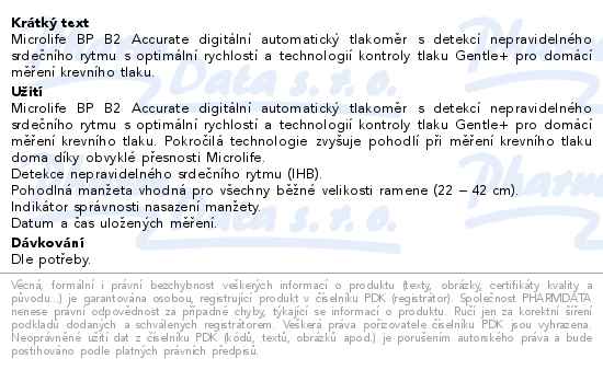 Microlife Tlakoměr Bp B2 digitální automatický + adaptér - popis