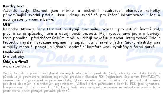 Kalhotky absorpční Attends Lady Discreet 3 Large 10ks - popis