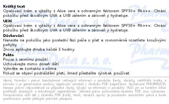 Cosrx Aloe Soothing Sun opalovací krém SPF50+ 50 ml - popis