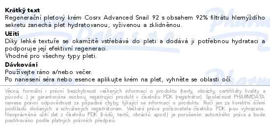 Cosrx Advanced Snail 92 All In One krém 100 g - popis