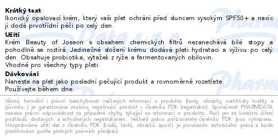 Beauty of Joseon opalovací krém SPF50+ PA++++ 50ml - popis