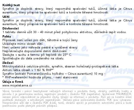 Synefrin 30 tablet Moje lékárna - popis