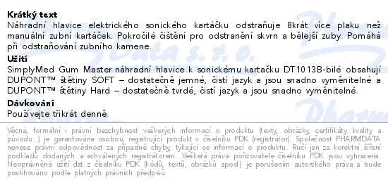SimplyMed náhradní hlavice k sonickému kartáčku DT1013B - bílé - popis