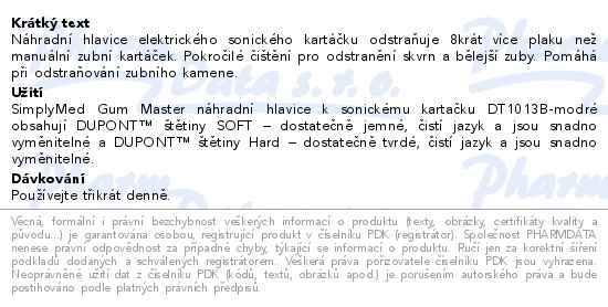 SimplyMed náhradní hlavice k sonickému kartáčku DT1013B - modré - popis