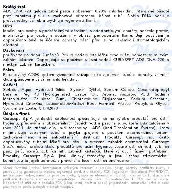 Curasept Ads Dna 720 Gelová zubní pasta 75ml - popis