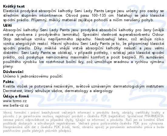 Seni Lady Pants Large inkontinenční plenkové kalhotky 10ks - popis