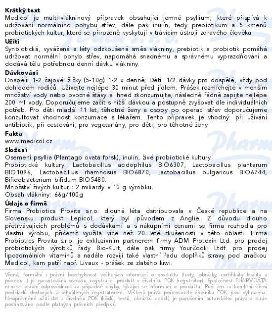 Medicol vláknina/živé kultury 180g - popis