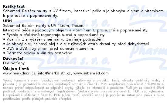 Sebamed balzám na rty Třešeň SPF30 4.8 g - popis