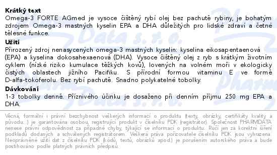Omega-3 forte 1000 mg rybí olej + vitamin E 180 tobolek AGmed - popis