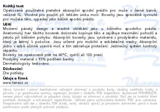 Tena Men Washable Boxers XL černé inkontinenční boxerky 1ks 84958 - popis