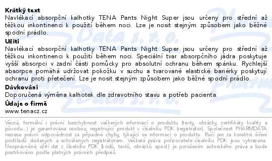 Tena ProSkin Pants Night Super Large inkontinenční kalhotky 10ks 793676 - popis