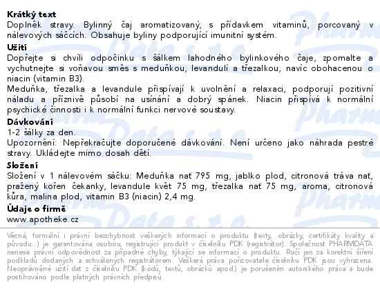 Apotheke Spánek&Relax bylinný čaj s meduňkou a třezalkou + vitamin B3 20x1.5g - popis