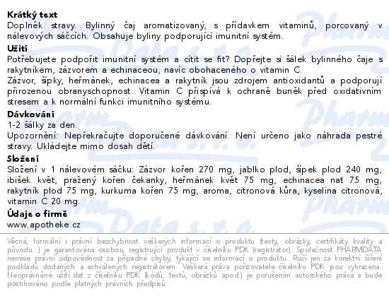 Apotheke Imunita se šípkem a echinaceou + vit.C 20x1.5g - popis