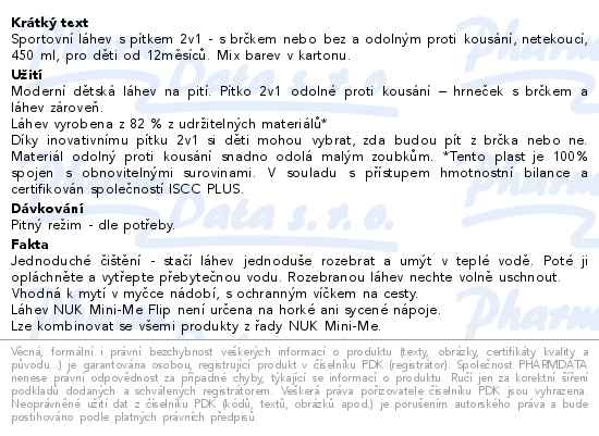 Nuk láhev Mini-me Flip 12m+ mix barev 450 ml - popis
