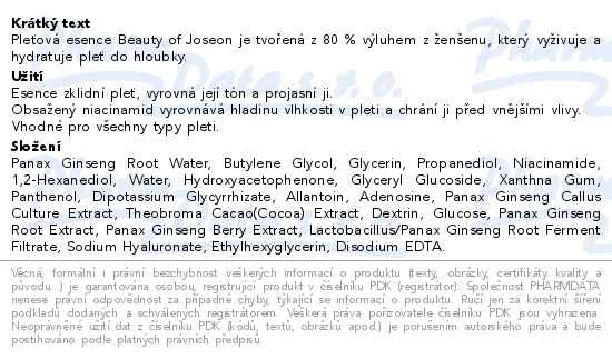 Beauty of Joseon Ginseng zklidňující esence 150ml - popis