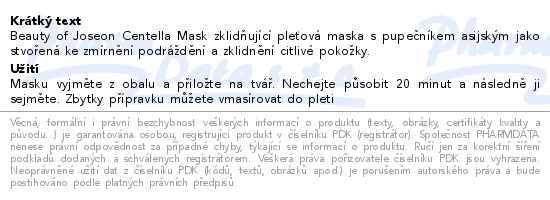 Beauty of Joseon pleťová látková maska zklidňující 1ks - popis