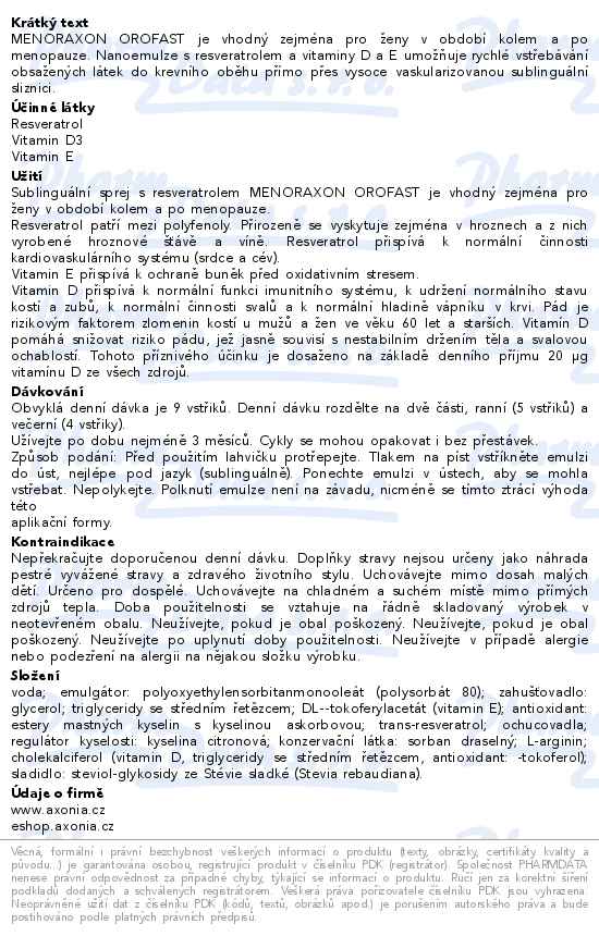 Menoraxon Orofast sublinguální sprej s resveratrolem 50 ml - popis