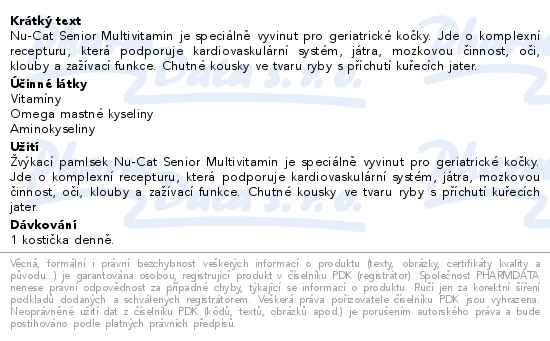 VetriScience Nu Cat Senior Multivitamin 30ks - popis