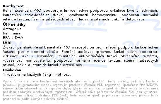 Vetriscience Renal Essentials Pro 60ks - popis