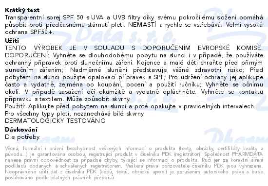 Delice Solaire Spray Solare Invisibile opalovací sprej SPF50+ 150ml - popis