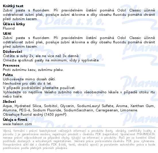 Odol Classic zubní pasta 75 ml - popis