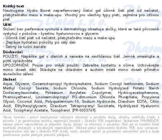 Neutrogena Hydro Boost neparfemovaný čisticí gel 200 ml - popis