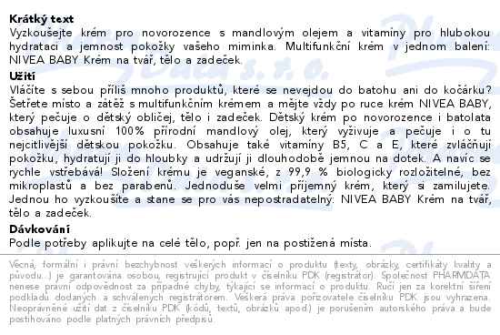 Nivea Baby My first créme krém na tělo a obličej 75ml 80538 - popis