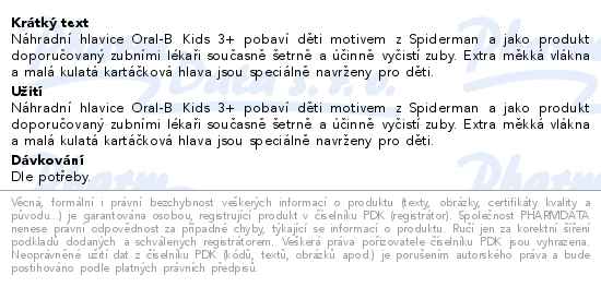 Oral-B Spiderman Pro Kids 3+ náhradní hlavice 2ks - popis