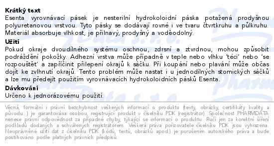 Esenta vyrovnávací hydrokoloidní pásek, čtvrtkruh 3 x 9 cm 60 kusů - popis