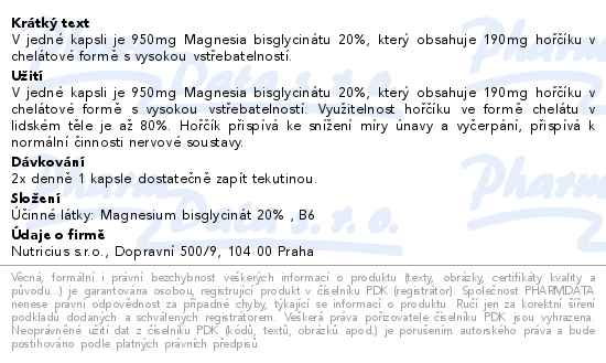 Magnesium bisglycinát 950mg + B6 150 kapslí - popis