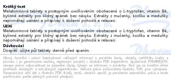 Pamex Melatonin All night 30 tablet - popis