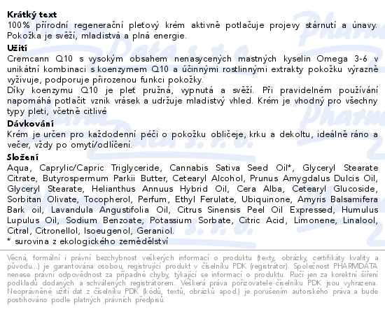 Annabis Cremcann regenerační krém Q10 50 ml - popis