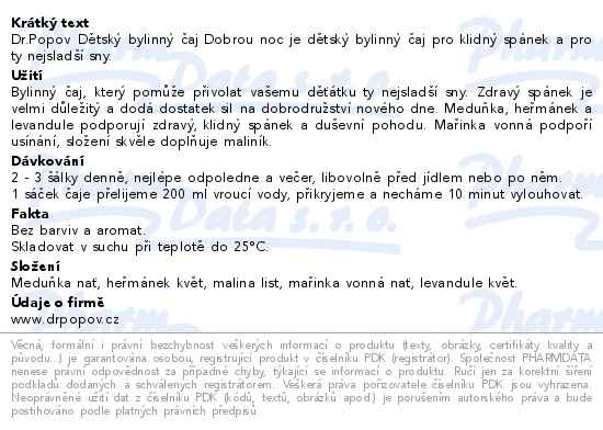 Dr.Popov Dětský bylinný čaj - Dobrou noc 20 x 1.5 g - popis