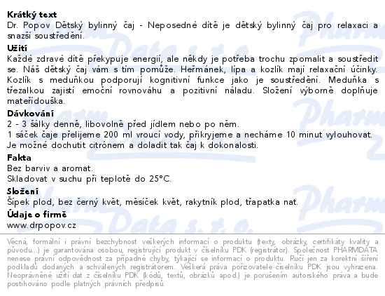 Dr.Popov Dětský bylinný čaj - Neposedné dítě 20 x 1.5 g - popis