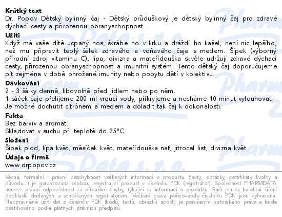 Dr.Popov Dětský bylinný čaj - Dětský průduškový 20 x 1.5 g - popis