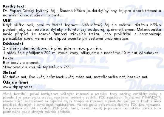Dr.Popov Dětský bylinný čaj - Šťastné bříško 20 x 1.5 g - popis