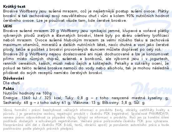Broskve sušené mrazem 20g Wolfberry - popis